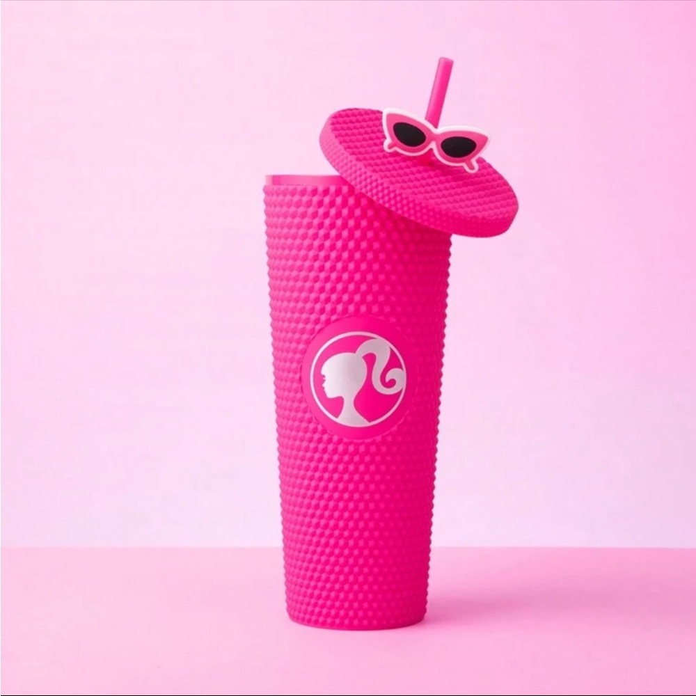 Barbie The Movie Pink Studded Tumbler Cup & Sunglasses Straw, Barbie Tumbler